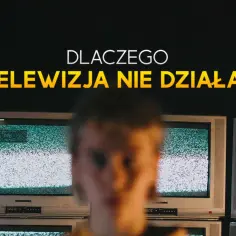 Człowiek patrzy na telewizory z zakłóceniami. Tekst pyta "Dlaczego telewizja nie działa?", sugerując problem z odbiorem TV Republika.