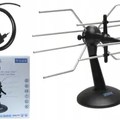 Antena pokojowa Telkom Telmor DSP-860 do odbioru FM, DAB i DVB-T. Zestaw zawiera antenę, zasilacz i kabel.
