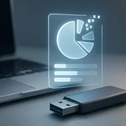 Jak usunąć zabezpieczenie przed zapisem na pendrive? Widok laptopa, pendrive'a i wirtualnego wykresu.