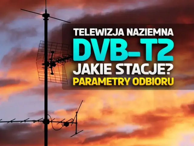 Anteny telewizji naziemnej na tle zachodzącego słońca. DVB-T2 - jakie stacje? Parametry odbioru.